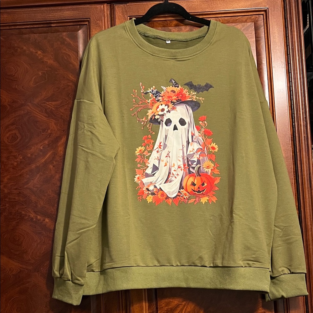 NWOT Olive Green Halloween Graphic Sweater